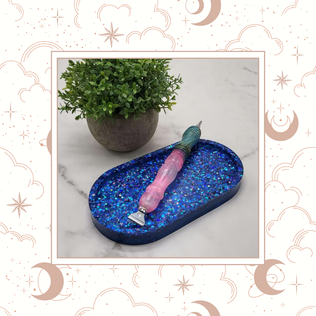 Ocean Sapphire Glitter Trinket Tray, Tray for Jewelry, Tray for Crafting, Diamond Painting Tray, Pencil Tray, Beading Tray - Ocean Sapphire