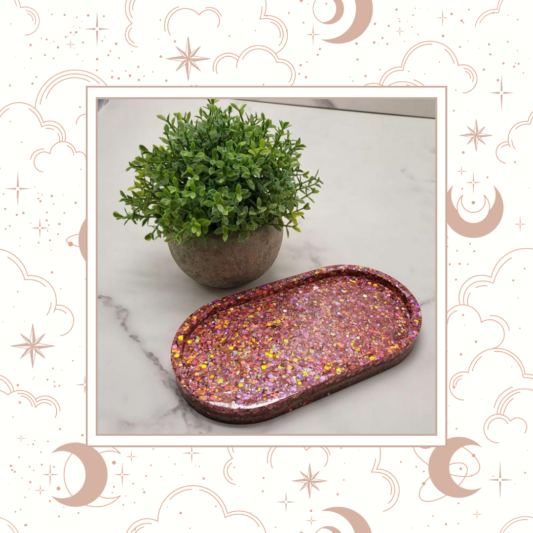 La Vie En Rose Glitter Trinket Tray, Tray for Jewelry, Tray for Crafting, Diamond Painting Tray, Pencil Tray, Beading Tray - La Vie En Rose
