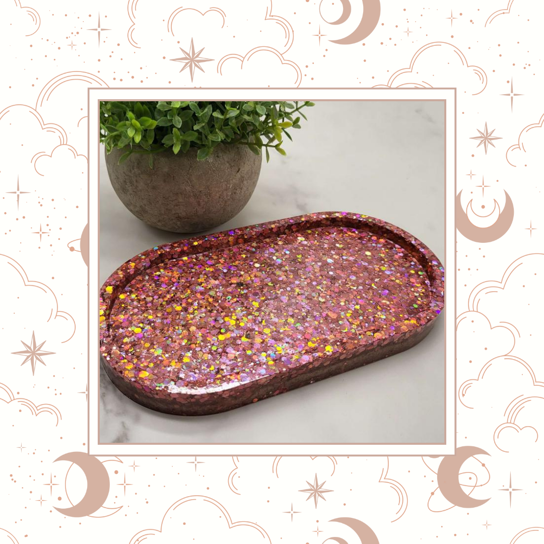 La Vie En Rose Glitter Trinket Tray, Tray for Jewelry, Tray for Crafting, Diamond Painting Tray, Pencil Tray, Beading Tray - La Vie En Rose