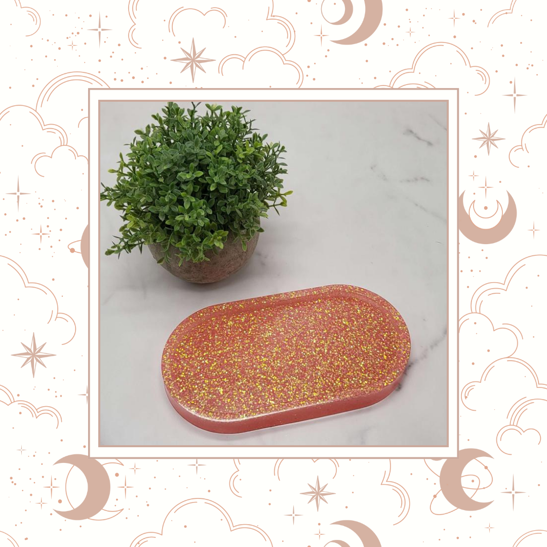 Peach Bellini Glitter Trinket Tray, Tray for Jewelry, Tray for Crafting, Diamond Painting Tray, Pencil Tray, Beading Tray - Peach Bellini