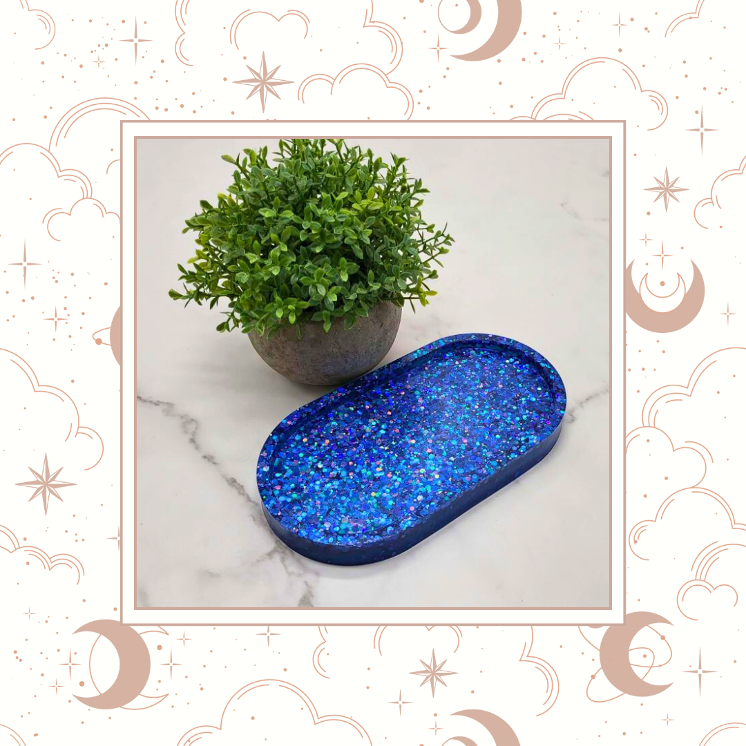 Ocean Sapphire Glitter Trinket Tray, Tray for Jewelry, Tray for Crafting, Diamond Painting Tray, Pencil Tray, Beading Tray - Ocean Sapphire