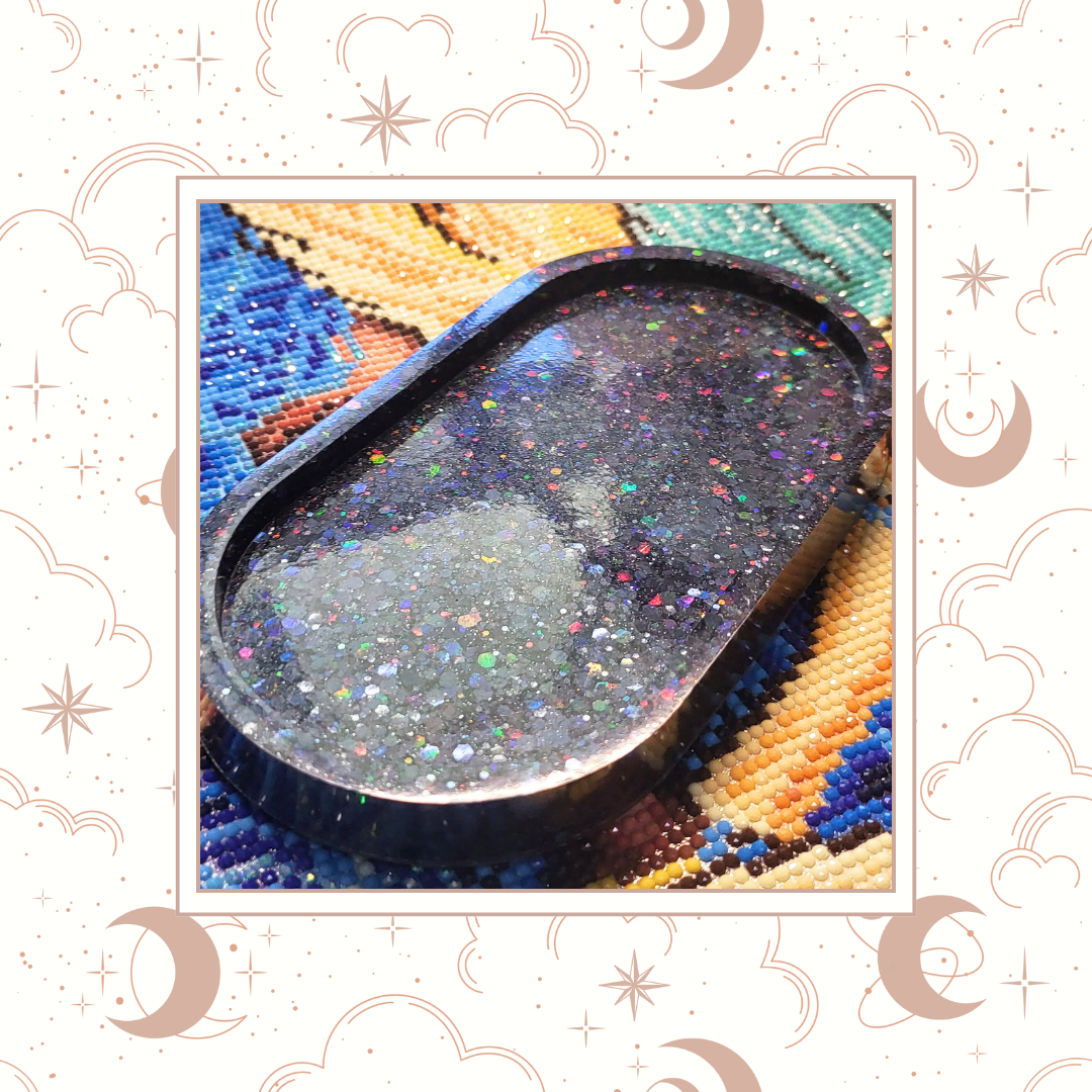 Black Opal Glitter Trinket Tray, Tray for Jewelry, Tray for Crafting, Diamond Painting Tray, Pencil Tray, Beading Tray - Black Opal