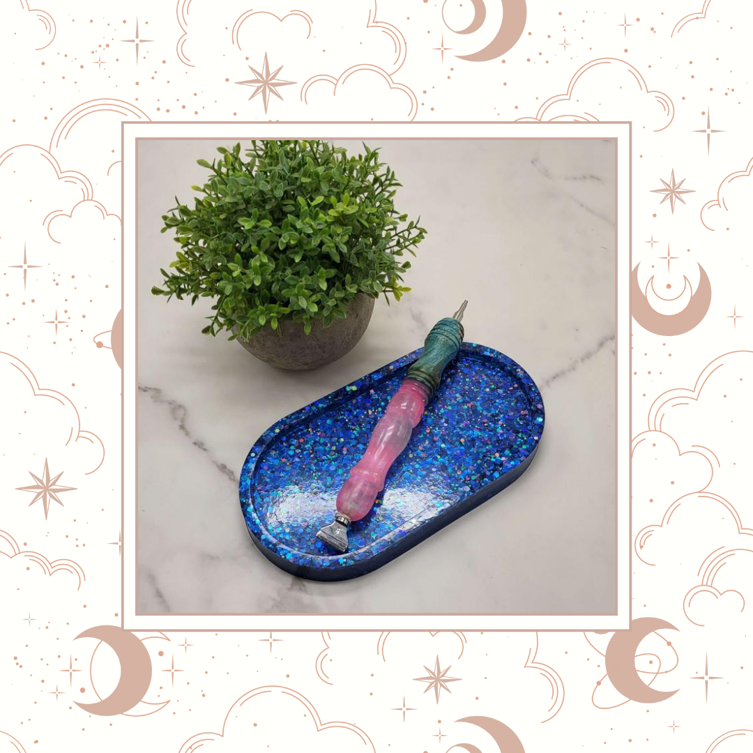 Ocean Sapphire Glitter Trinket Tray, Tray for Jewelry, Tray for Crafting, Diamond Painting Tray, Pencil Tray, Beading Tray - Ocean Sapphire