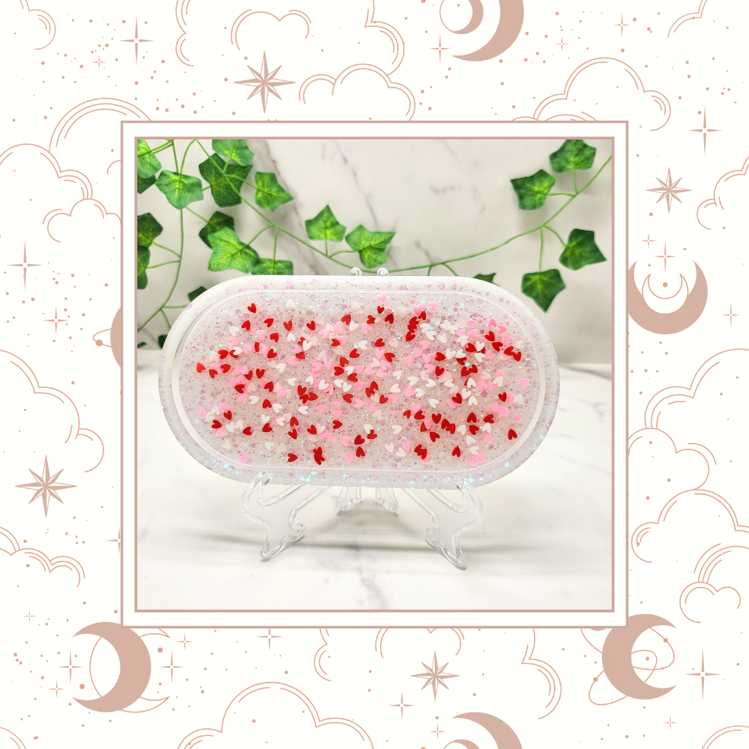 "Love Hearts" Glitter Trinket Tray, Tray for Jewelry, Tray for Crafting, Diamond Painting Tray, Pencil Tray, Beading Tray - Made to Order