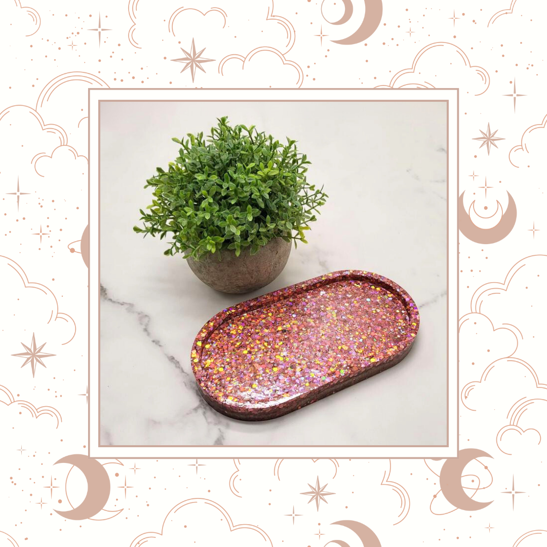 La Vie En Rose Glitter Trinket Tray, Tray for Jewelry, Tray for Crafting, Diamond Painting Tray, Pencil Tray, Beading Tray - La Vie En Rose