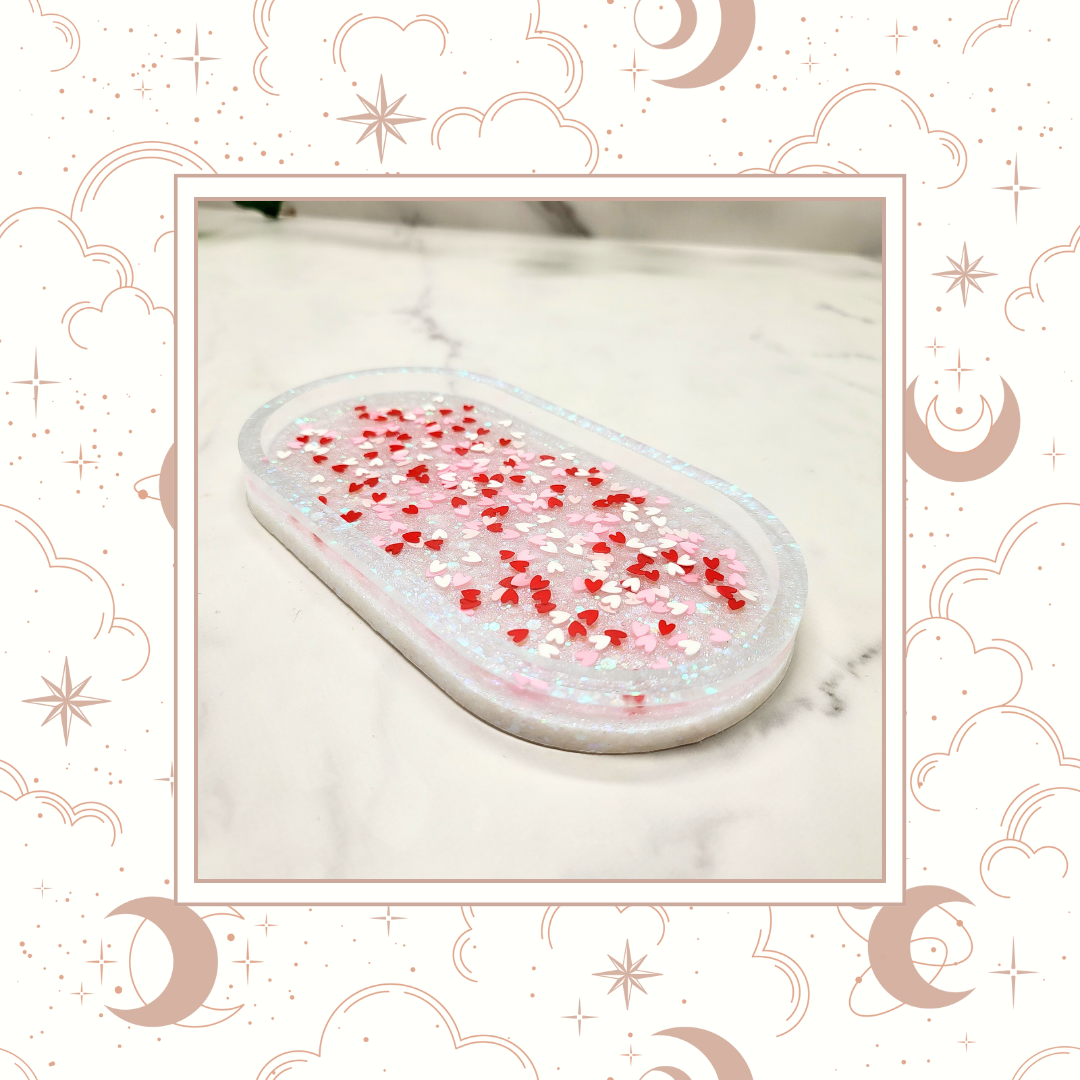 "Love Hearts" Glitter Trinket Tray, Tray for Jewelry, Tray for Crafting, Diamond Painting Tray, Pencil Tray, Beading Tray - Made to Order