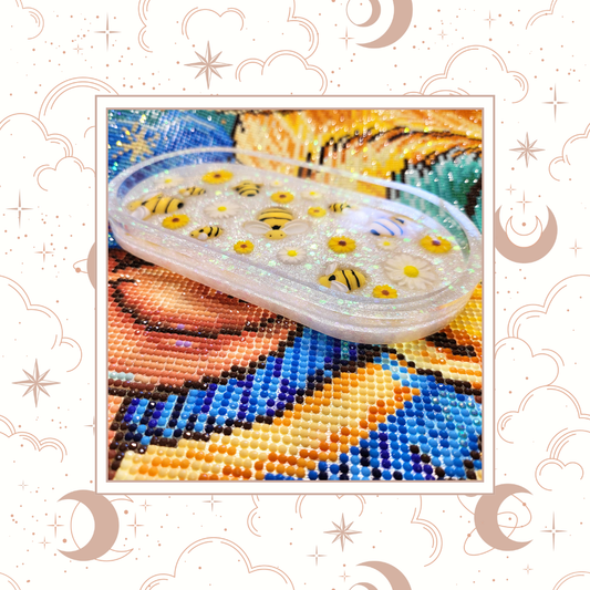 "Busy Bee" Glitter Trinket Tray, Tray for Jewelry, Tray for Crafting, Diamond Painting Tray, Pencil Tray, Beading Tray - Special Release Tray