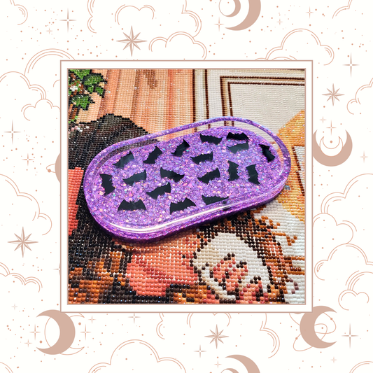 "Batty - Purple" Glitter Trinket Tray, Tray for Jewelry, Tray for Crafting, Diamond Painting Tray, Pencil Tray, Beading Tray - Special Release Tray