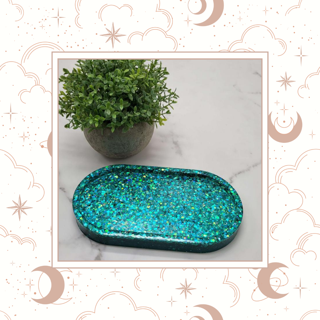 Sea Teal Glitter Trinket Tray, Tray for Jewelry, Tray for Crafting, Diamond Painting Tray, Pencil Tray, Beading Tray