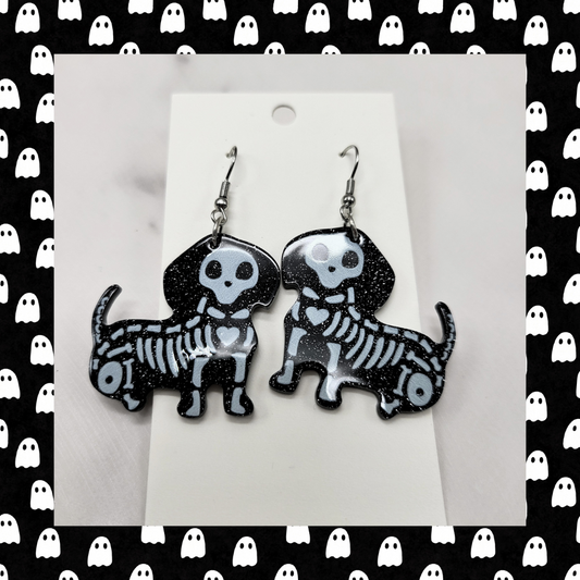 Skelly Pup Earrings For Halloween, Spooky Season