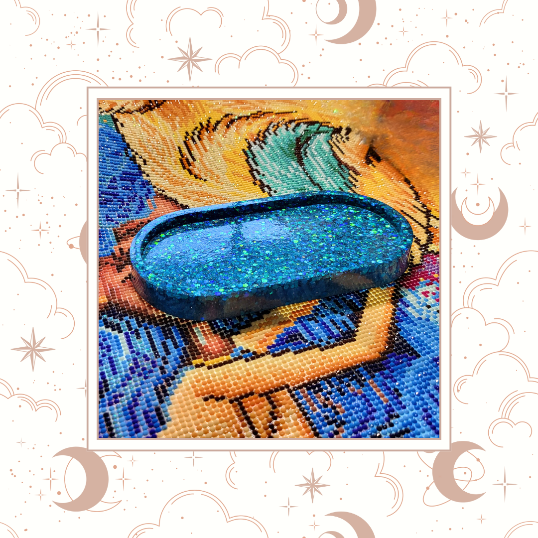 "Aqua" Glitter Trinket Tray, Tray for Jewelry, Tray for Crafting, Diamond Painting Tray, Pencil Tray, Beading Tray