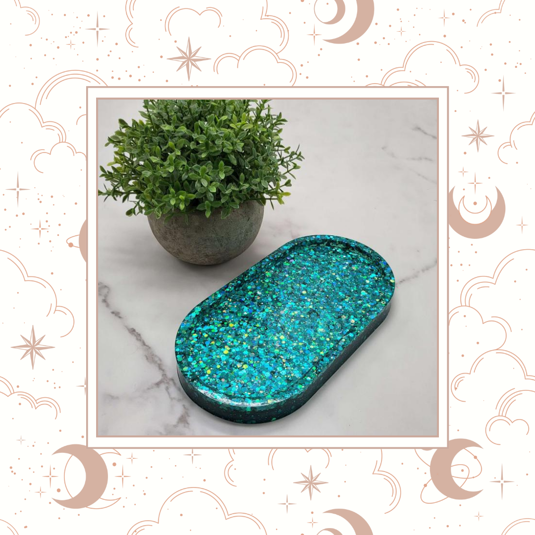 Sea Teal Glitter Trinket Tray, Tray for Jewelry, Tray for Crafting, Diamond Painting Tray, Pencil Tray, Beading Tray