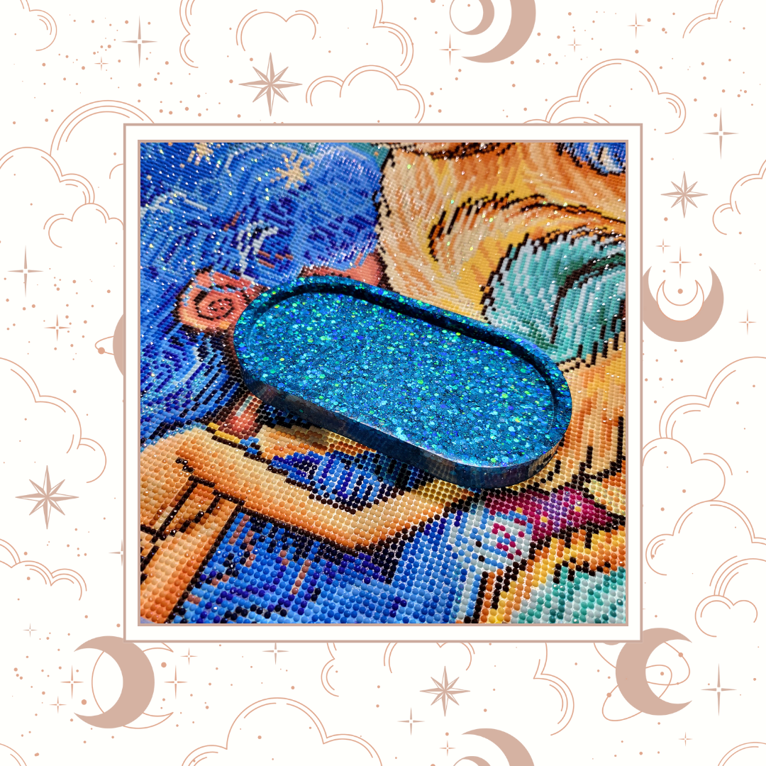 "Aqua" Glitter Trinket Tray, Tray for Jewelry, Tray for Crafting, Diamond Painting Tray, Pencil Tray, Beading Tray