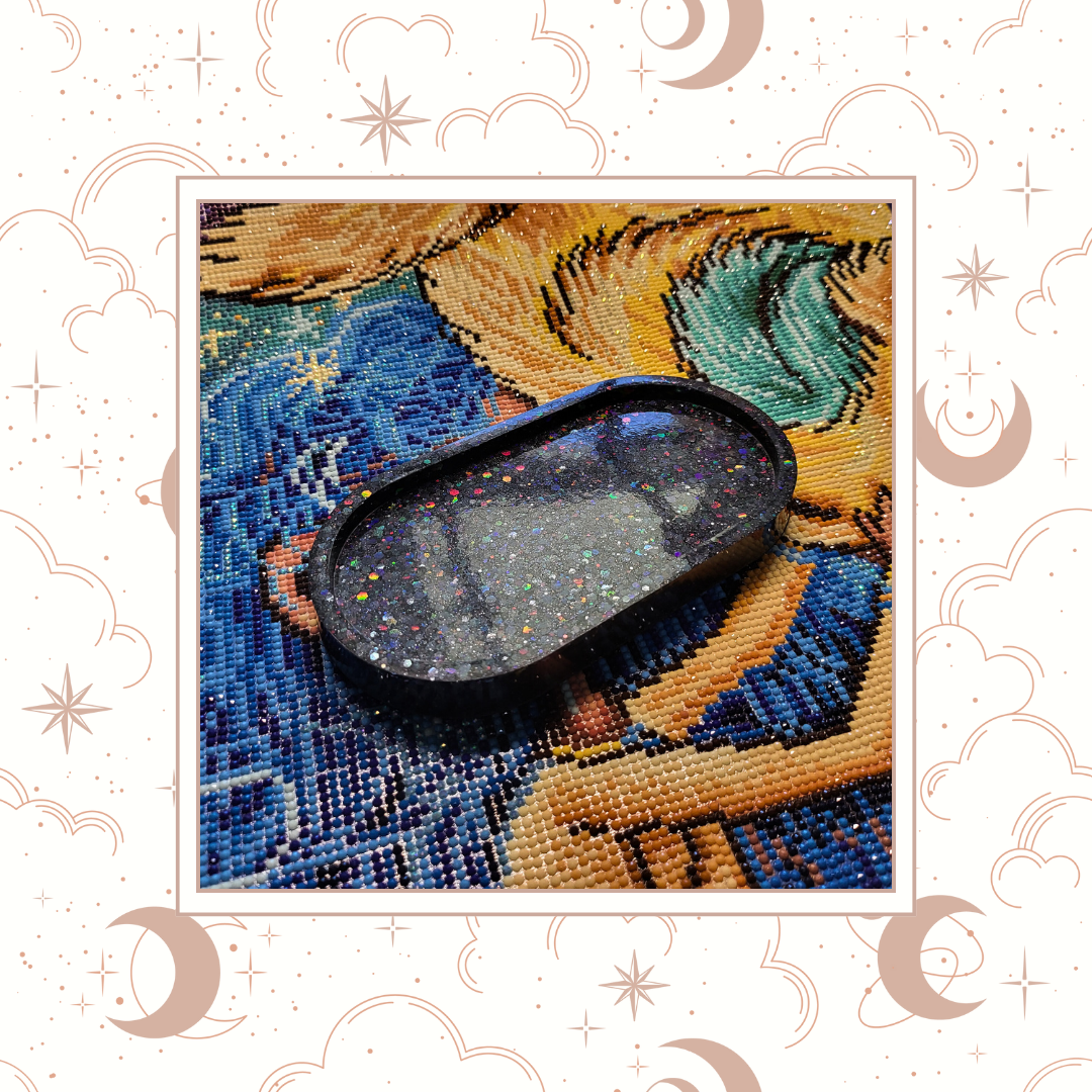 Black Opal Glitter Trinket Tray, Tray for Jewelry, Tray for Crafting, Diamond Painting Tray, Pencil Tray, Beading Tray - Black Opal