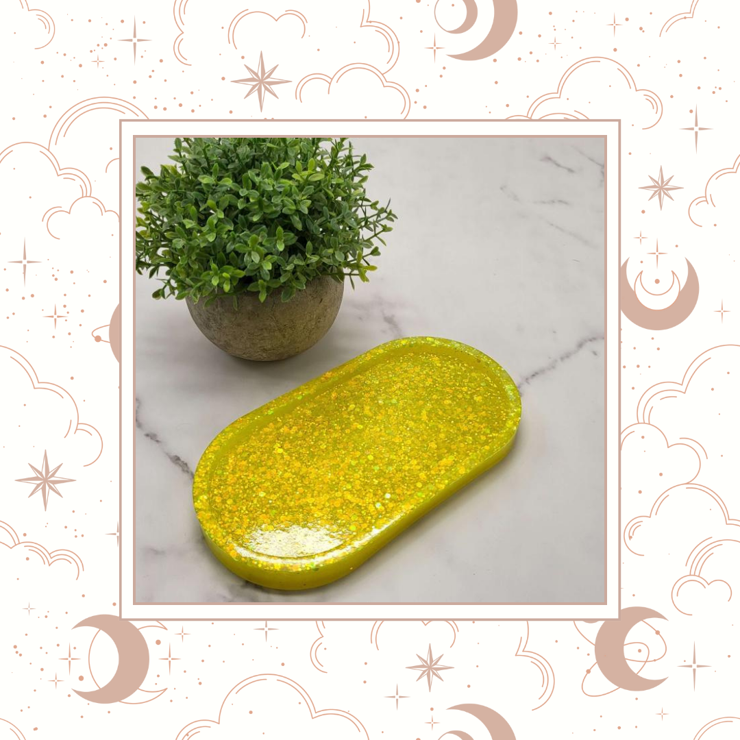 Lemon Drop Glitter Trinket Tray, Tray for Jewelry, Tray for Crafting, Diamond Painting Tray, Pencil Tray, Beading Tray - Lemon Drop