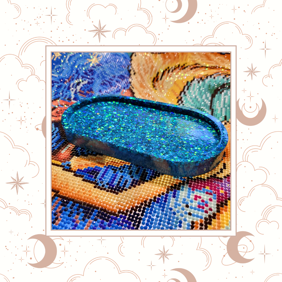 "Aqua" Glitter Trinket Tray, Tray for Jewelry, Tray for Crafting, Diamond Painting Tray, Pencil Tray, Beading Tray