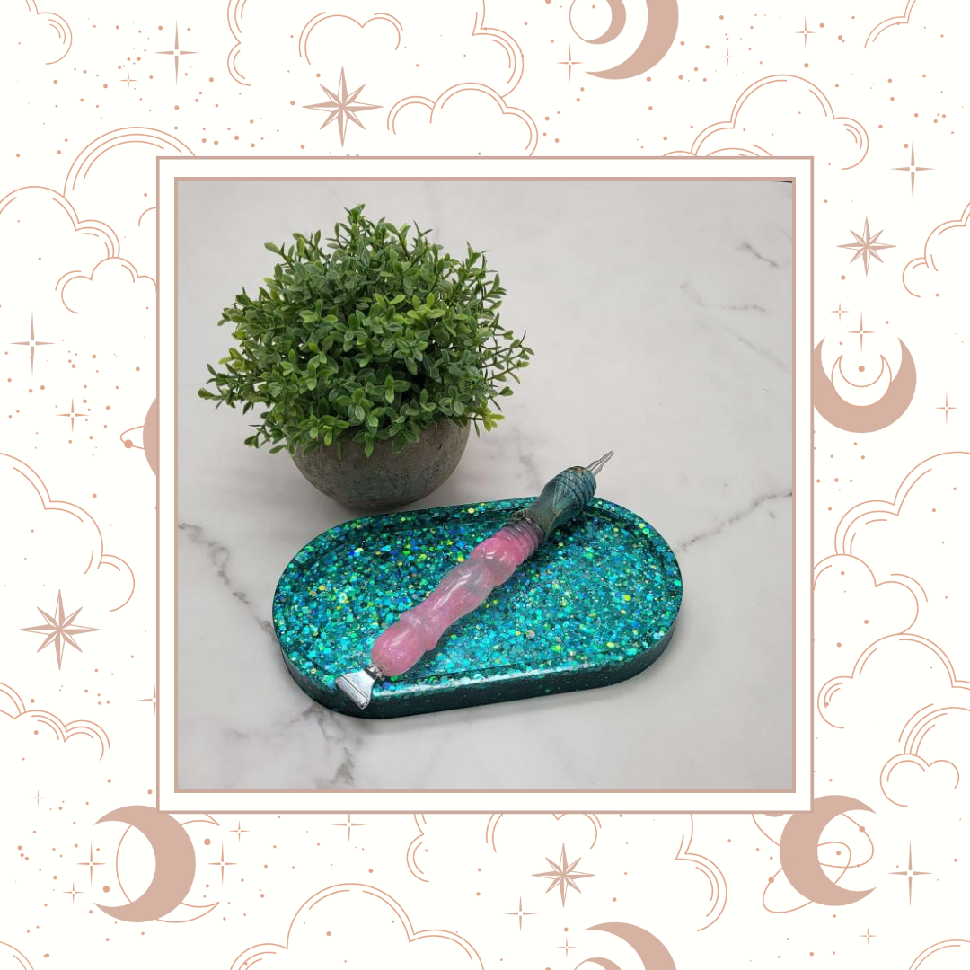 Sea Teal Glitter Trinket Tray, Tray for Jewelry, Tray for Crafting, Diamond Painting Tray, Pencil Tray, Beading Tray