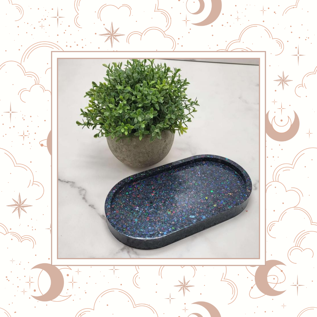 Black Opal Glitter Trinket Tray, Tray for Jewelry, Tray for Crafting, Diamond Painting Tray, Pencil Tray, Beading Tray - Black Opal