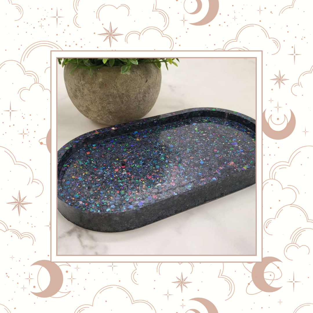 Black Opal Glitter Trinket Tray, Tray for Jewelry, Tray for Crafting, Diamond Painting Tray, Pencil Tray, Beading Tray - Black Opal
