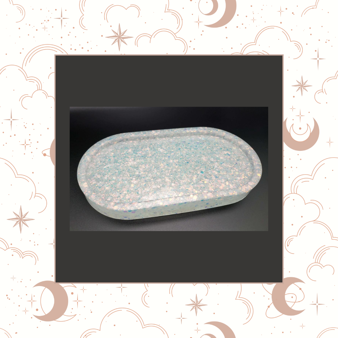 White Opal Glitter Trinket Tray, Tray for Jewelry, Tray for Crafting, Diamond Painting Tray, Pencil Tray, Beading Tray - White Opal