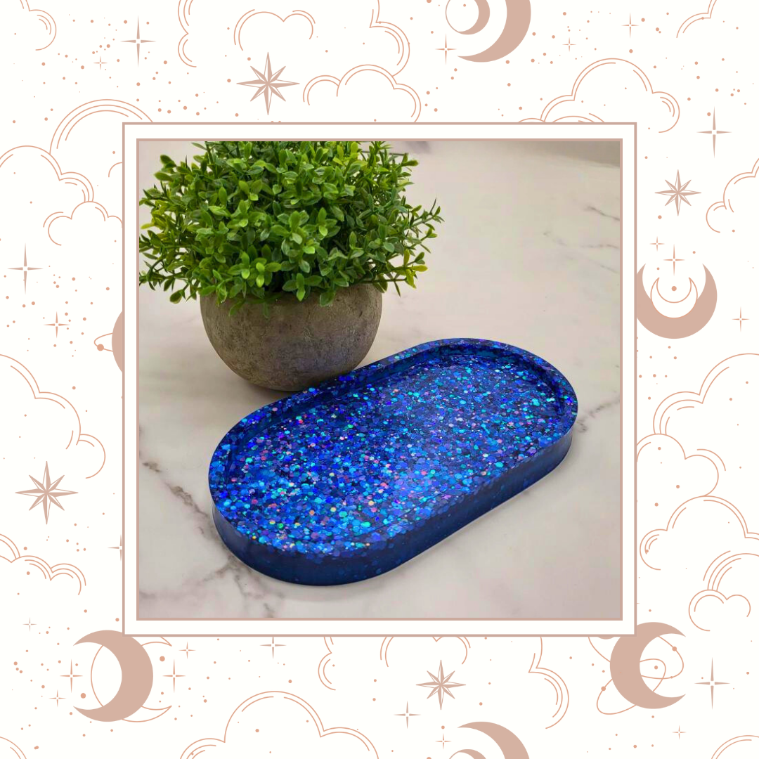 Ocean Sapphire Glitter Trinket Tray, Tray for Jewelry, Tray for Crafting, Diamond Painting Tray, Pencil Tray, Beading Tray - Ocean Sapphire
