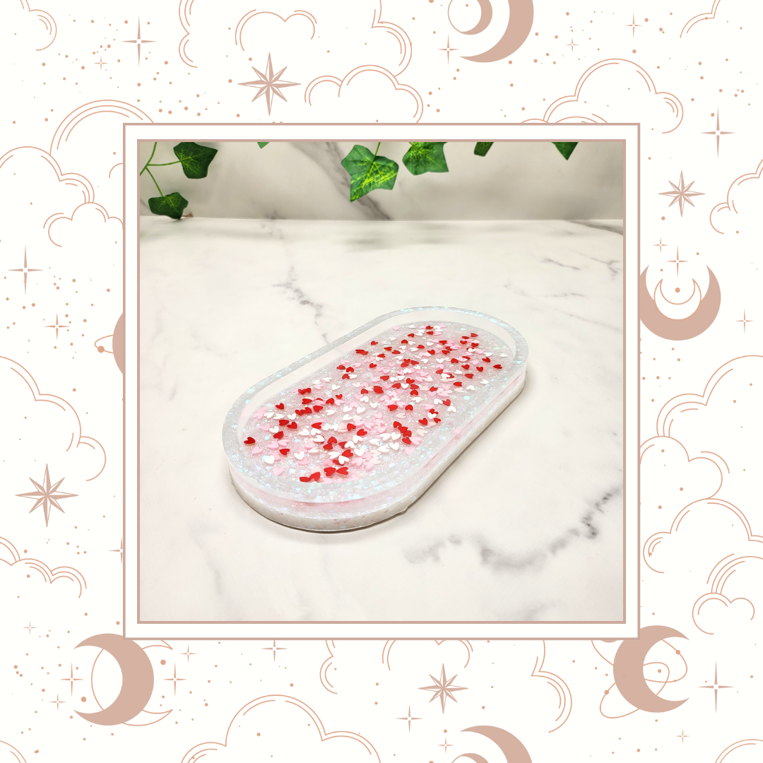 "Love Hearts" Glitter Trinket Tray, Tray for Jewelry, Tray for Crafting, Diamond Painting Tray, Pencil Tray, Beading Tray - Made to Order