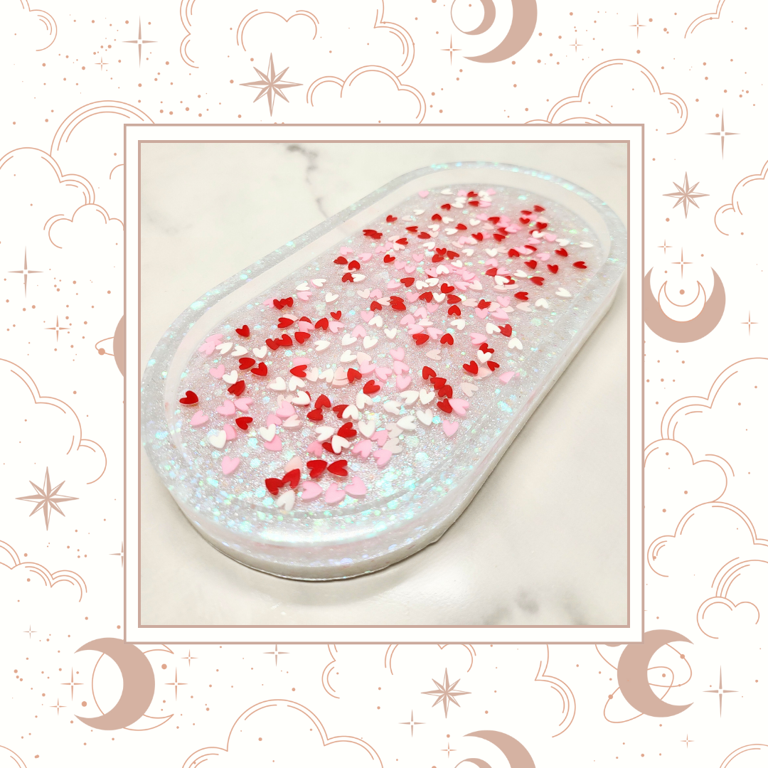 "Love Hearts" Glitter Trinket Tray, Tray for Jewelry, Tray for Crafting, Diamond Painting Tray, Pencil Tray, Beading Tray - Made to Order